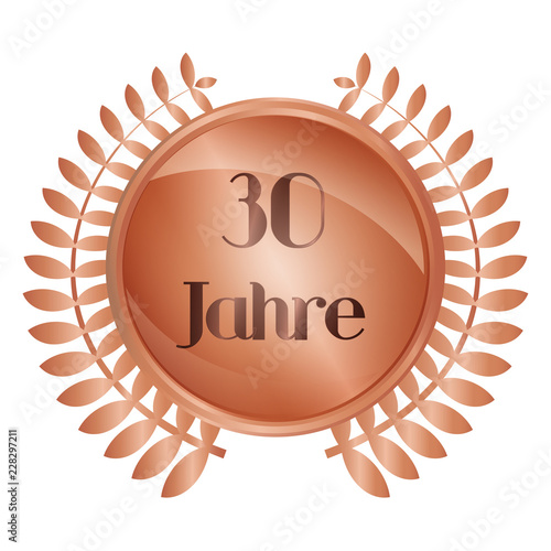Medaille mit Lorbeeren - 30 Jahre - bronze 3D