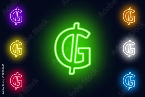 Neon Guarani sign in various color options on a dark background .