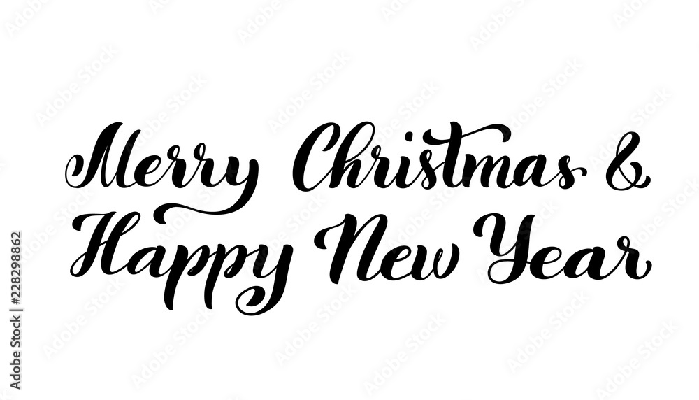 Merry Christmas and happy new year. Modern calligraphy quote with handdrawn lettering. Vector illustration.