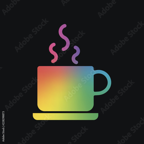 cup of hot tea or coffee icon. Rainbow color and dark background