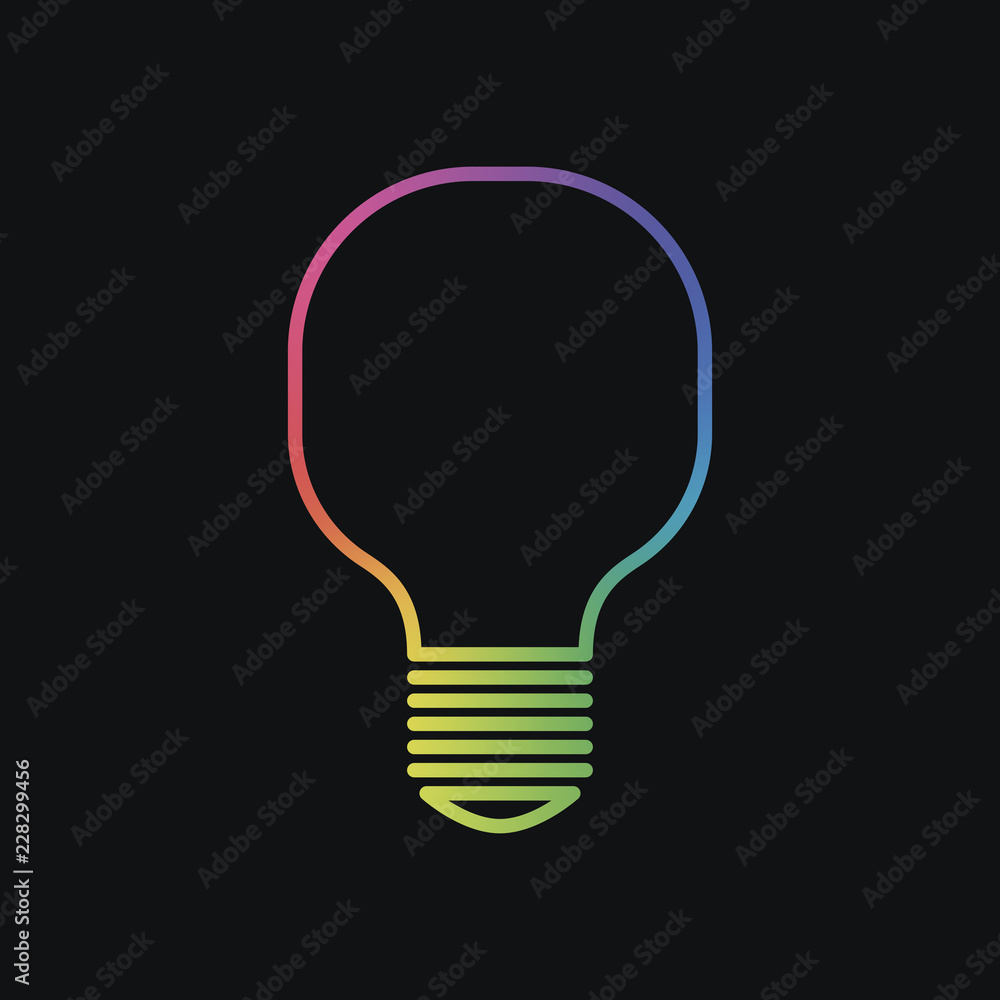Light lamp icon. Rainbow color and dark background Light lamp icon. Rainbow color and dark background