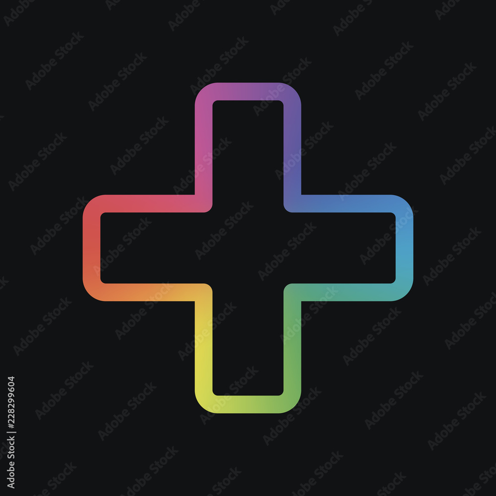 Medical cross icon. Rainbow color and dark background Medical cross icon. Rainbow color and dark background