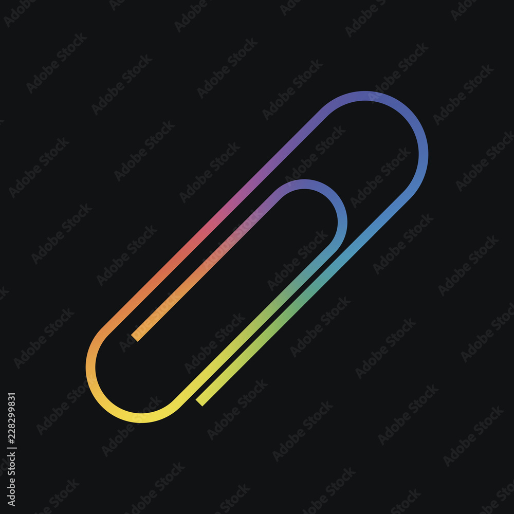 Paper clip icon. Rainbow color and dark background Paper clip icon. Rainbow color and dark background