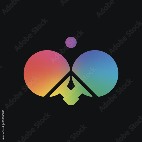 Ping pong icon. Rainbow color and dark background