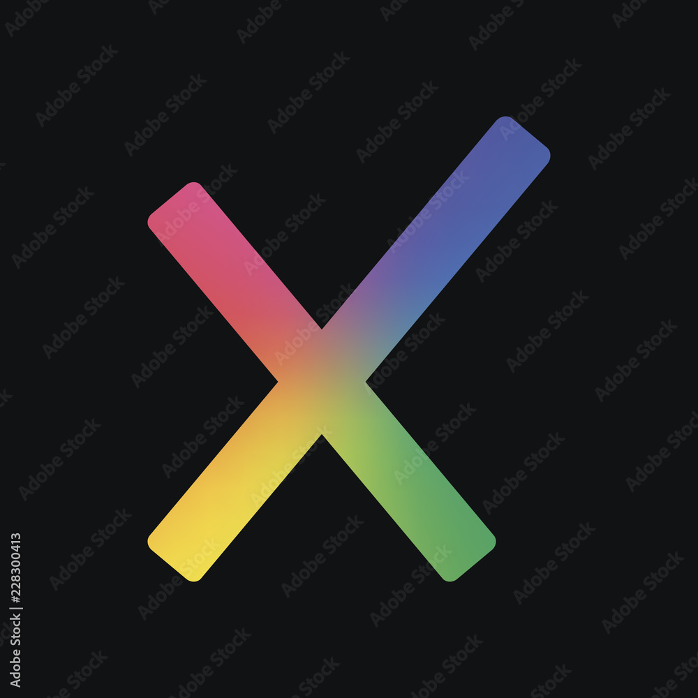 Wrong mark icon. Rainbow color and dark background Wrong mark icon. Rainbow color and dark background