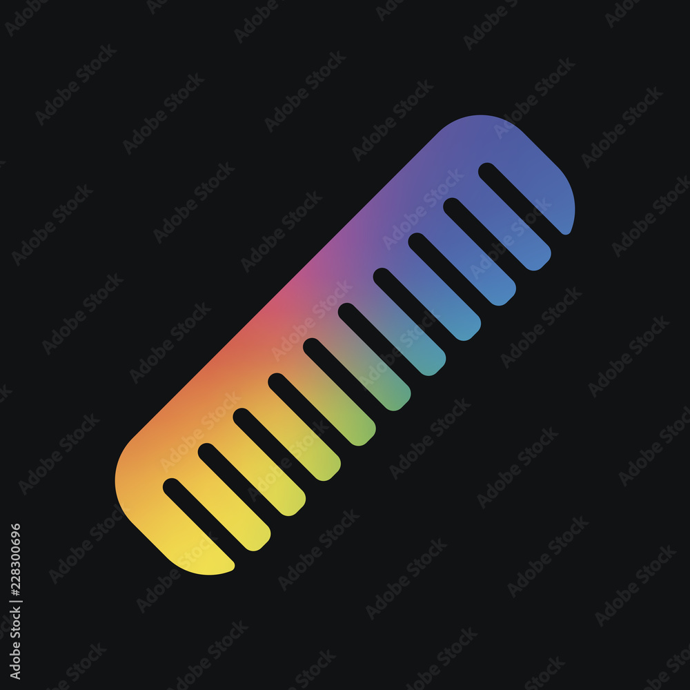 comb, hairbrush. simple silhouette. Rainbow color and dark backg comb, hairbrush. simple silhouette. Rainbow color and dark backg