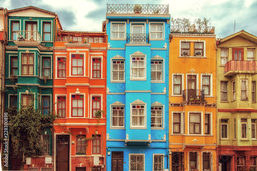  Colorful houses of the Balat district, Istanbul, Turkey.