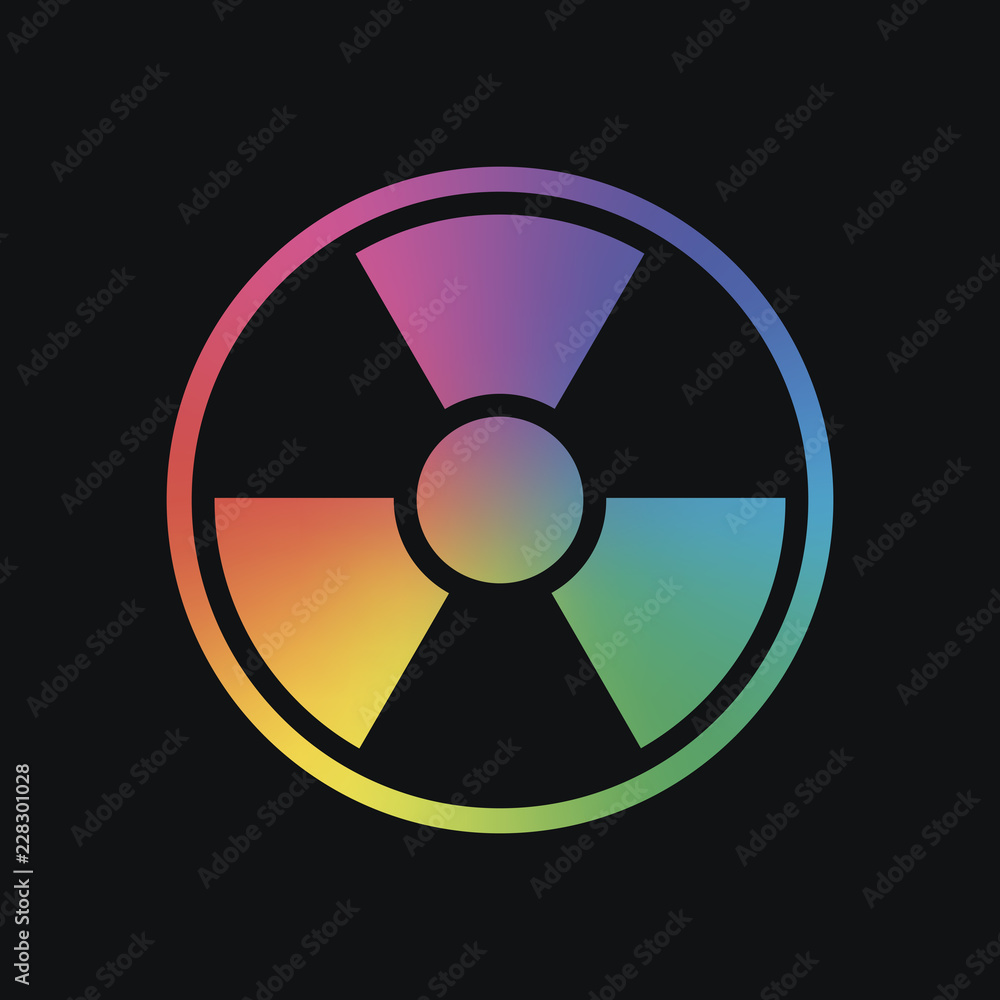 hazard, radiation. simple silhouette. Rainbow color and dark bac hazard, radiation. simple silhouette. Rainbow color and dark bac