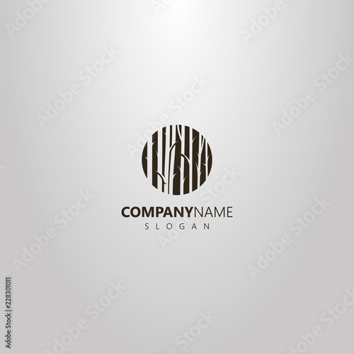 black and white simple vector flat art negative space round logo of tree trunks  in the forest
