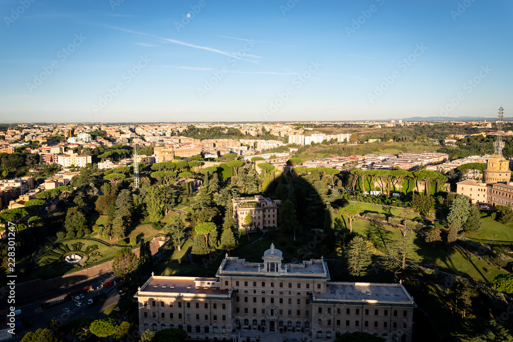 Vatican Gardens from above. City landscape