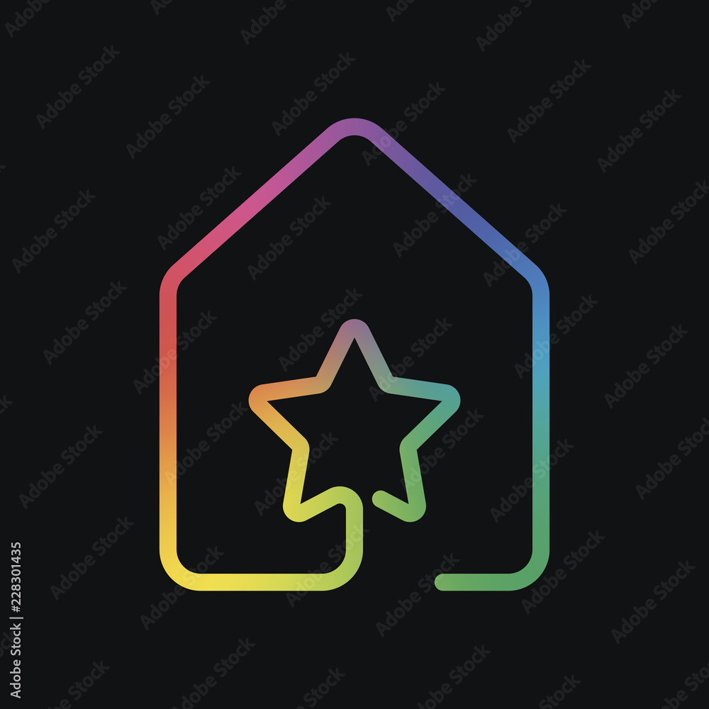 house with star icon. line style. Rainbow color and dark backgro house with star icon. line style. Rainbow color and dark backgro
