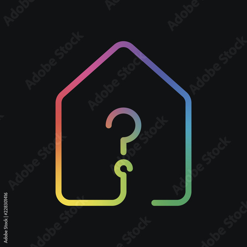 house with question mark icon. line style. Rainbow color and dar