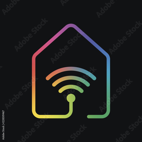house with wifi icon. line style. Rainbow color and dark backgro