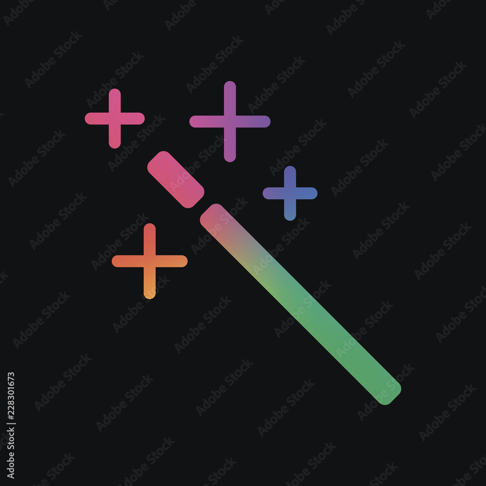 Obraz premium magic wand. simple silhouette. Rainbow color and dark background