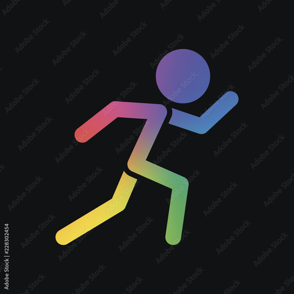 running man. simple icon. Rainbow color and dark background running man. simple icon. Rainbow color and dark background