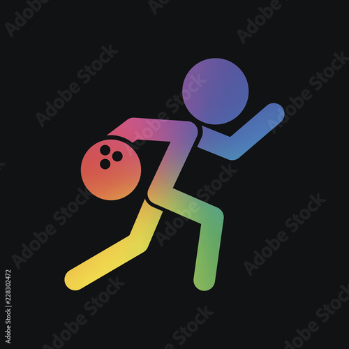 running man, bowling icon. Rainbow color and dark background