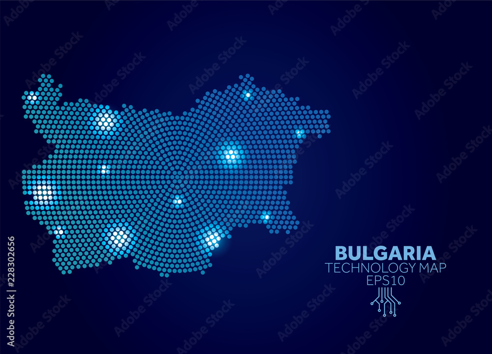 Bulgaria dotted technology map. Modern data communication concept