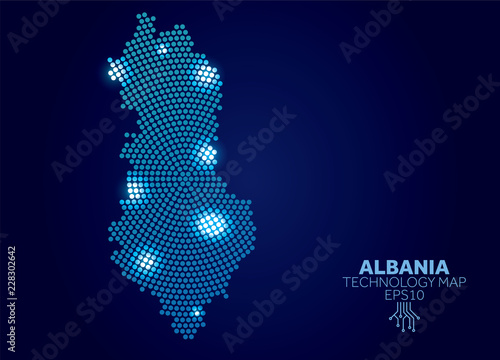 Albania dotted technology map. Modern data communication concept