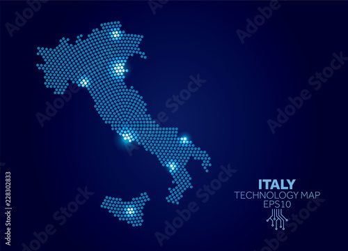 Italy dotted technology map. Modern data communication concept