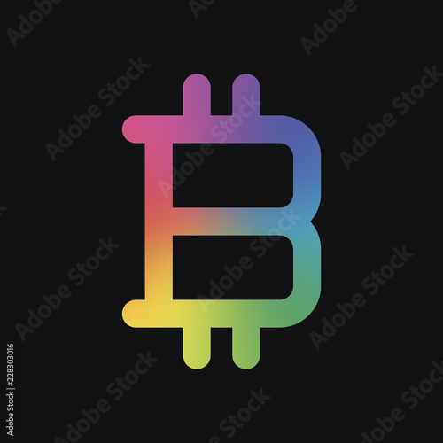 bitcoin symbol, simple icon. Rainbow color and dark background © fokas.pokas