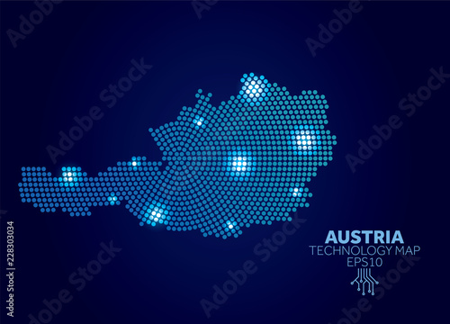 Austria dotted technology map. Modern data communication concept