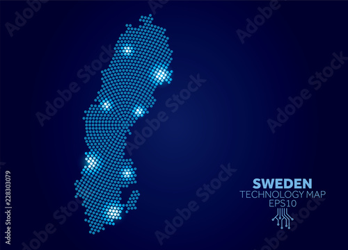 Sweden dotted technology map. Modern data communication concept
