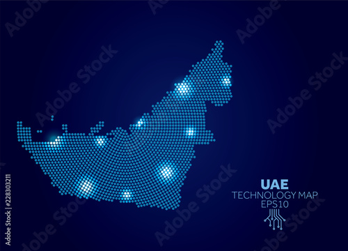 UAE dotted technology map. Modern data communication concept