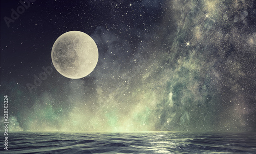 Fototapeta Naklejka Na Ścianę i Meble -  Full moon in night starry sky