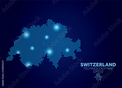Switzerland dotted technology map. Modern data communication concept
