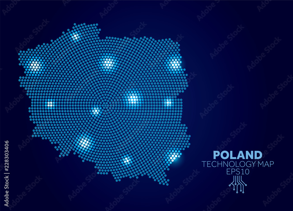 Poland dotted technology map. Modern data communication concept