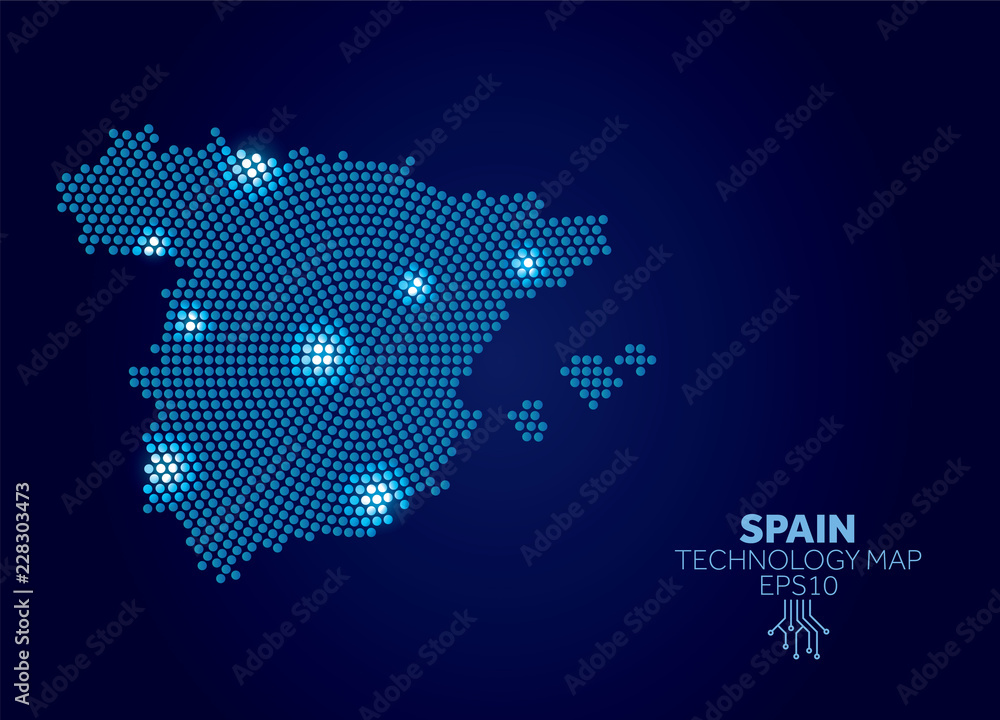 Spain dotted technology map. Modern data communication concept