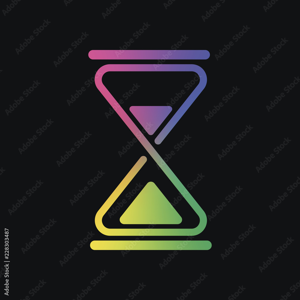 hourglass, simple icon. Rainbow color and dark background hourglass, simple icon. Rainbow color and dark background
