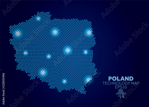 Poland dotted technology map. Modern data communication concept