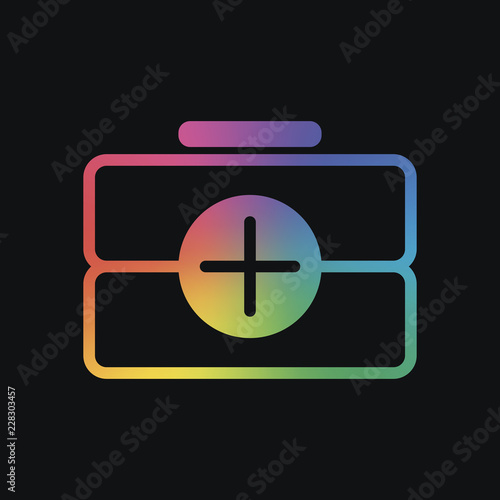 first-aid kit, outline symbol. Rainbow color and dark background