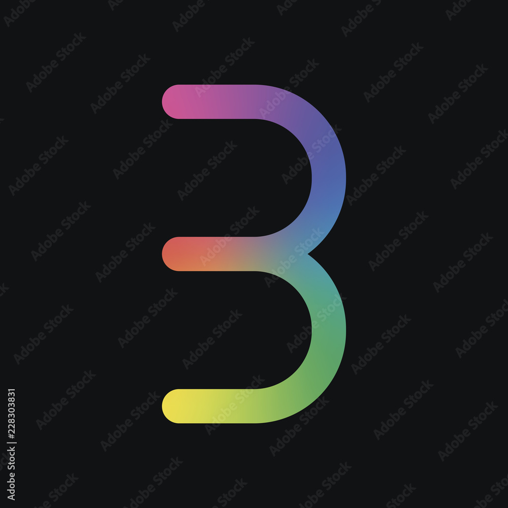 Number three, numeral, simple letter. Rainbow color and dark bac Number three, numeral, simple letter. Rainbow color and dark bac