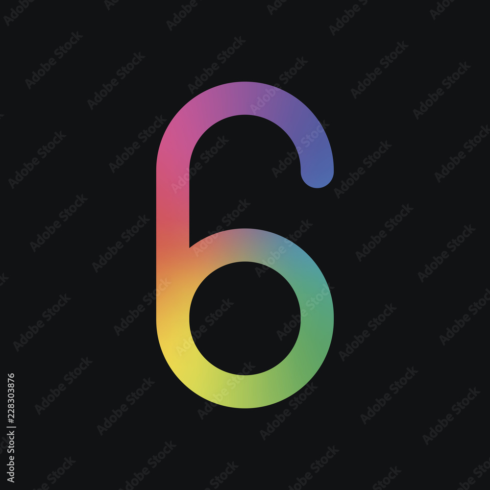 Number six, numeral, simple letter. Rainbow color and dark backg Number six, numeral, simple letter. Rainbow color and dark backg