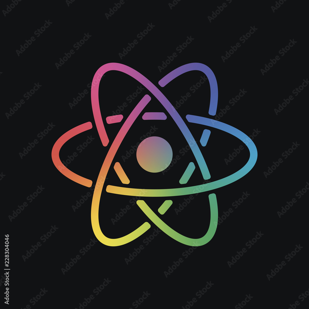scientific atom symbol, simple icon. Rainbow color and dark back