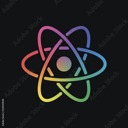 scientific atom symbol, simple icon. Rainbow color and dark back