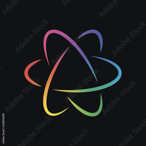 scientific atom symbol, logo, simple icon. Rainbow color and dar