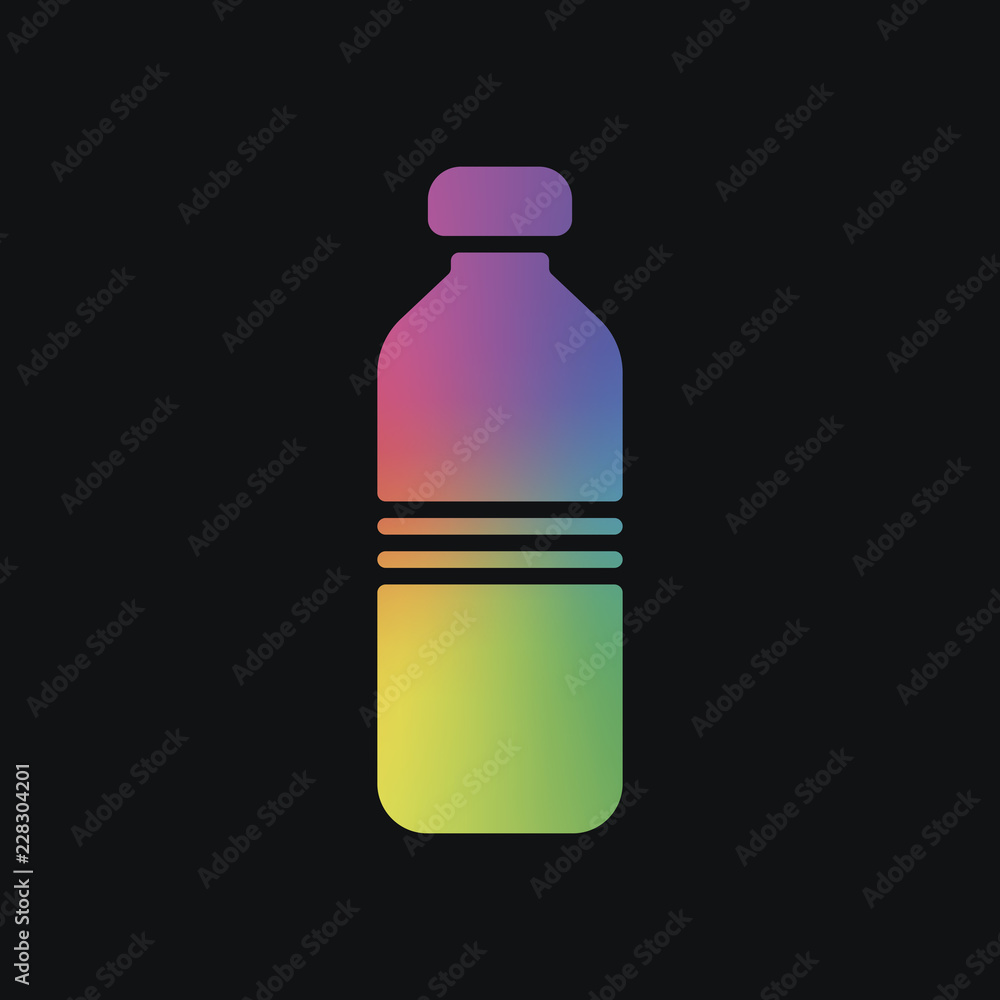 bottle of water, simple icon. Rainbow color and dark background bottle of water, simple icon. Rainbow color and dark background