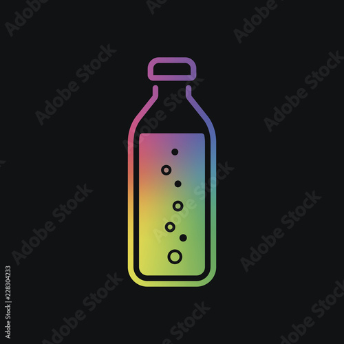 bottle of water with bubbles, simple icon. Rainbow color and dar