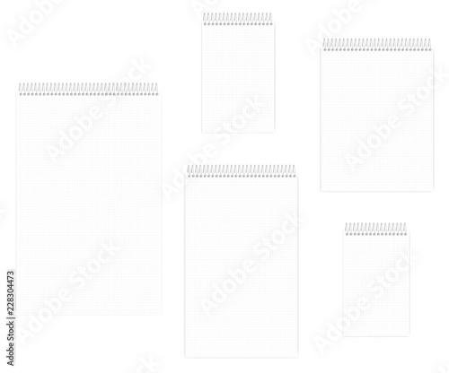 Wire bound notebook with squared paper sheets set, mockup
