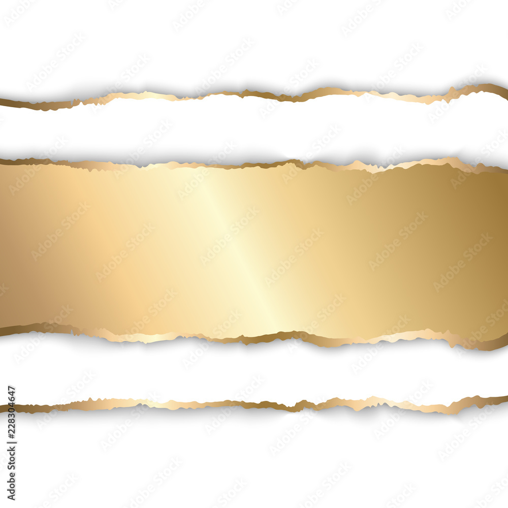 Gold and white torn paper. Template background