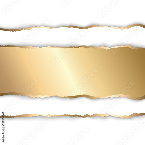 Gold and white torn paper. Template background