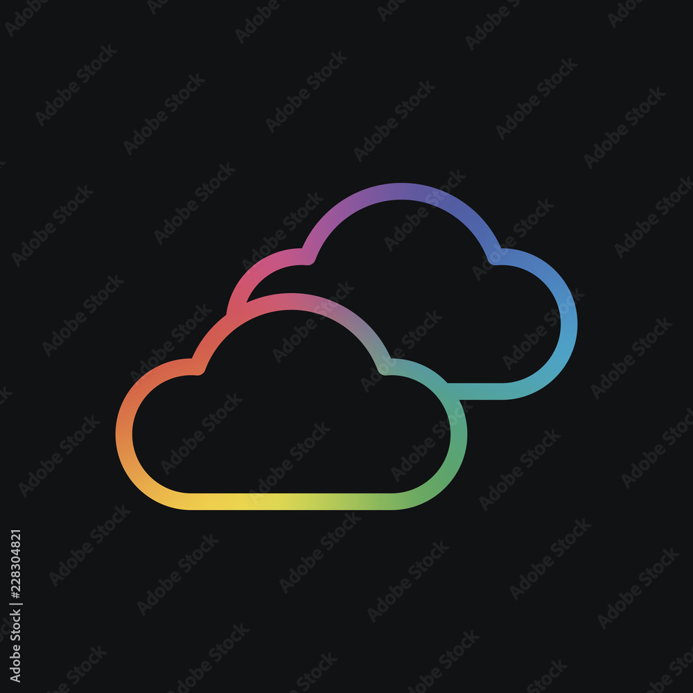 Mostly cloudy icon. Simple linear icon with thin outline. Rainbow color and dark background Mostly cloudy icon. Simple linear icon with thin outline. Rainbow color and dark background