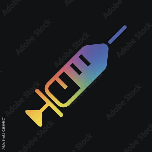 Simple injector icon. Rainbow color and dark background