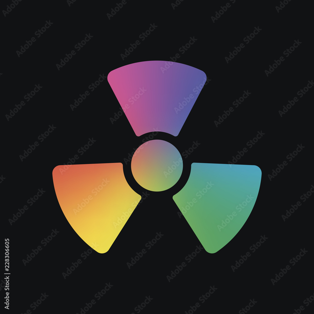 Radiation simple symbol. Radioactivity icon. Rainbow color and dark background Radiation simple symbol. Radioactivity icon. Rainbow color and dark background