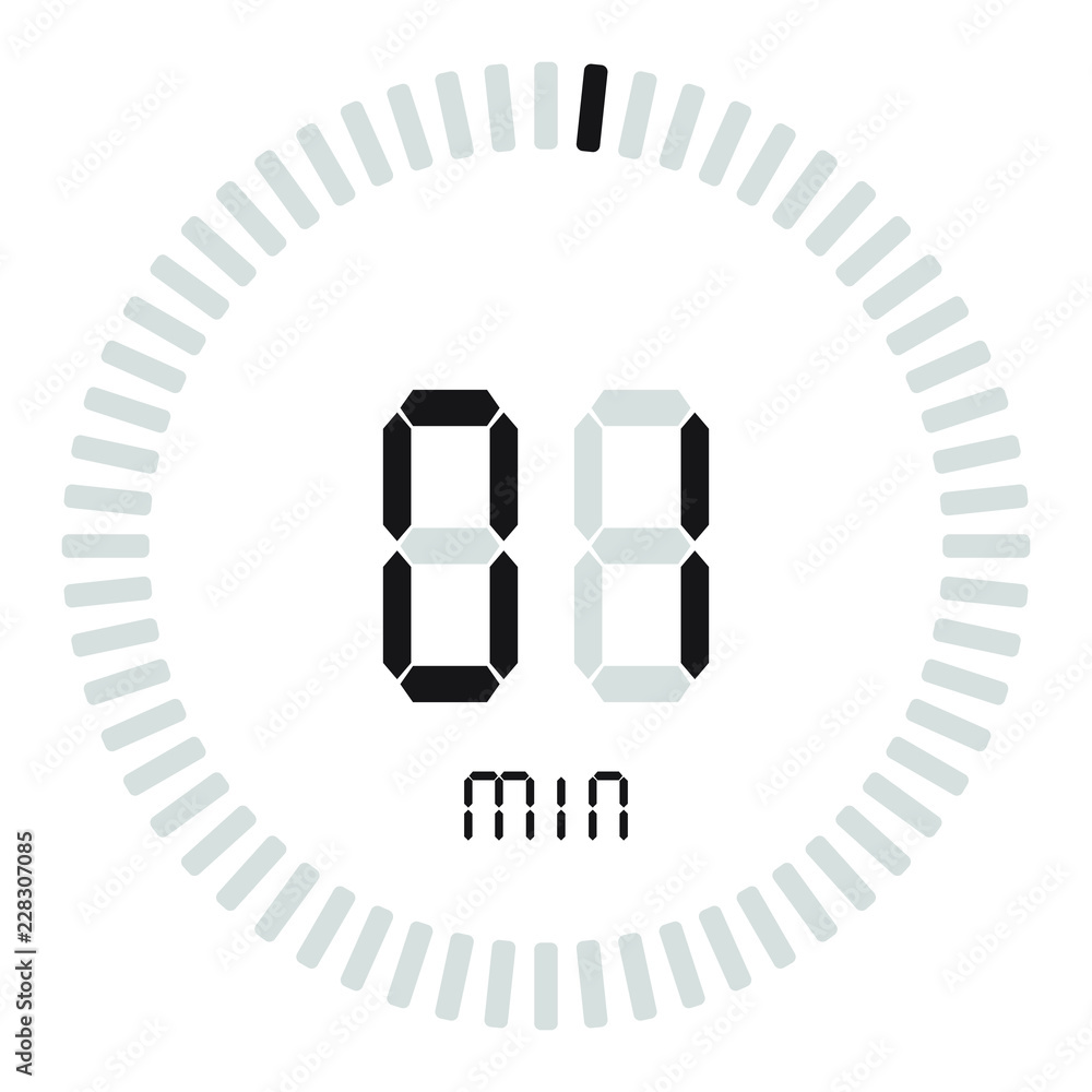 Vecteur Stock The digital timer 1 minute. electronic stopwatch with a  gradient dial starting vector icon, clock and watch, timer, countdown  symbol. | Adobe Stock