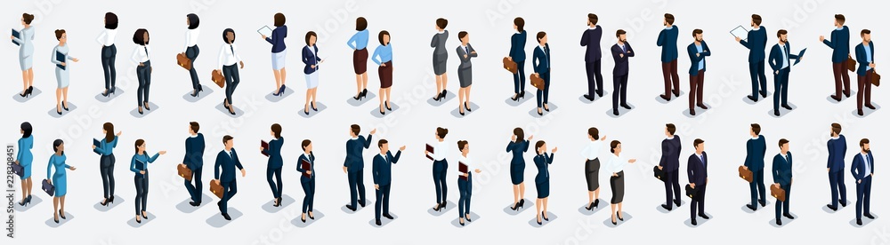 Isometric large set of businessmen and business woman, front view and rear view, vector illustration Isometric large set of businessmen and business woman, front view and rear view, vector illustration