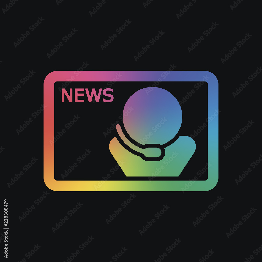 TV news with speaker. Rainbow color and dark background TV news with speaker. Rainbow color and dark background